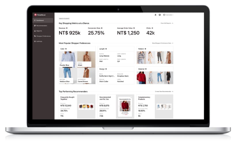 Ecommerce can understand their shopper's information in Rosetta AI dashboard 