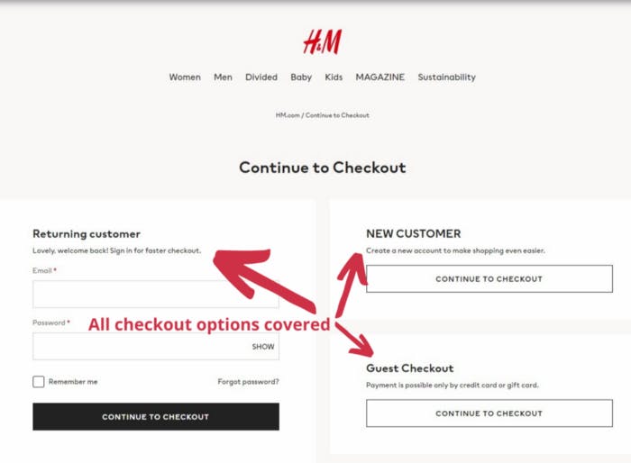 H&M offer a guest checkout
