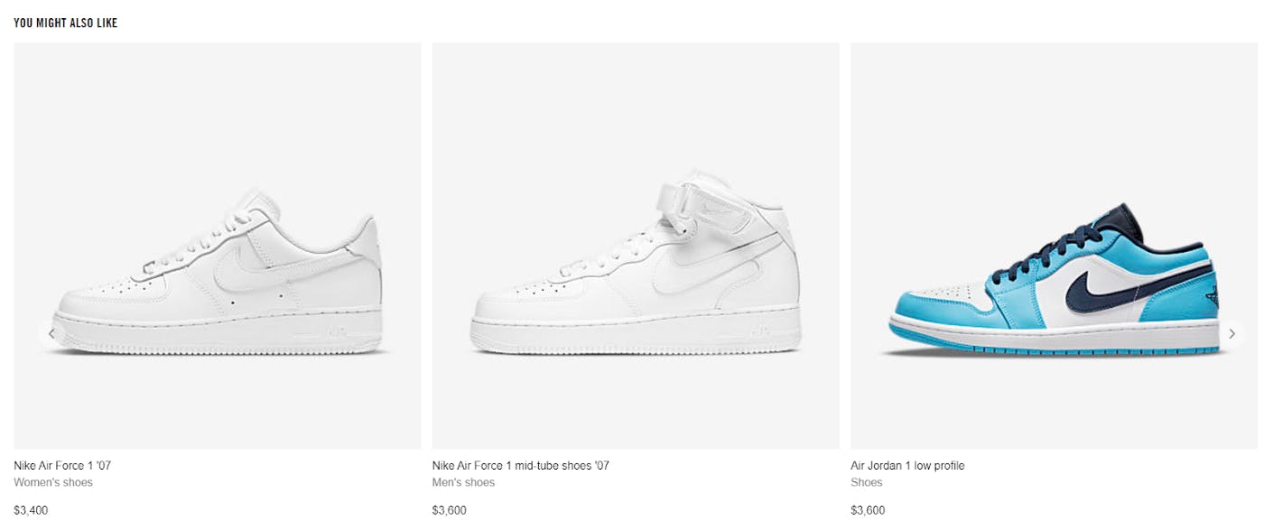 The you might also like recommendation box on the nike website