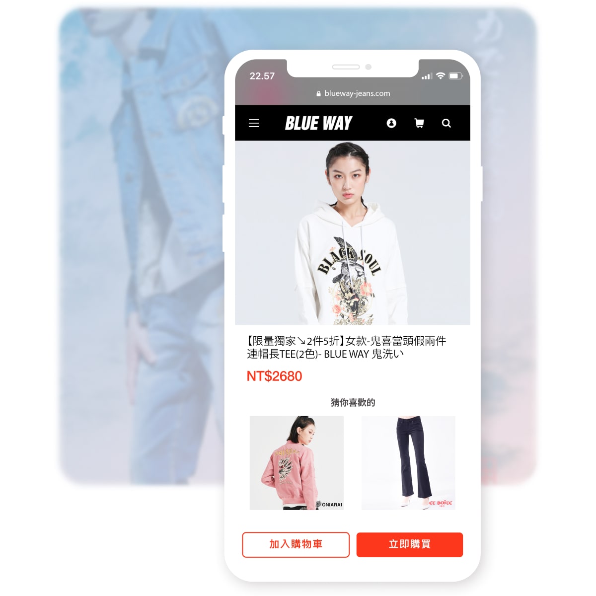 BLUE WAY 商品頁面介紹，運用AI 推薦系統-猜你喜歡的功能將對的商品推薦給對的人，達到精準行銷