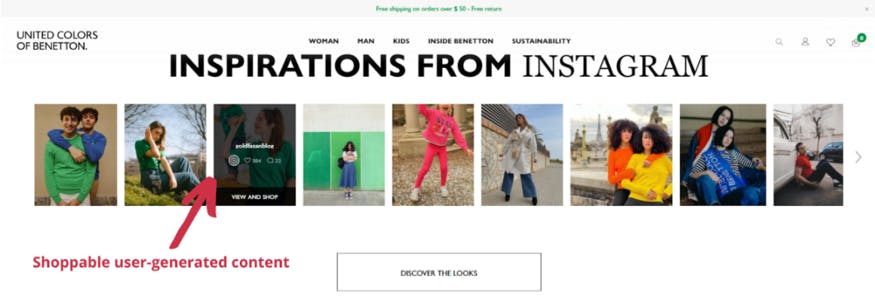 User generated content from Instagram on the United Colors of Benetton website