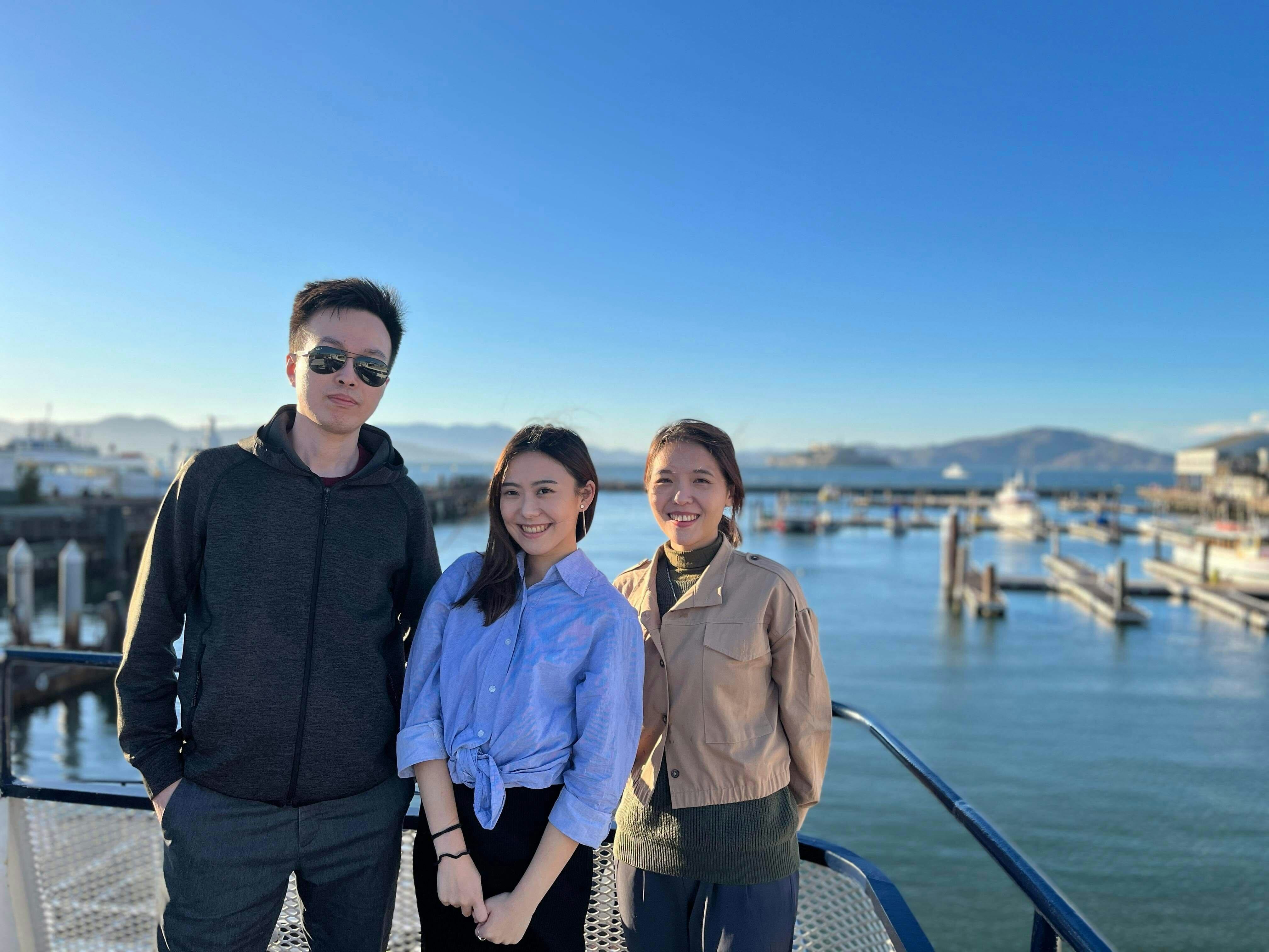 CEO Daniel Huang, Biz Dev Head Hermione Tsai, COO Alice Li, visiting San Francisco for demo day with 500 Global.