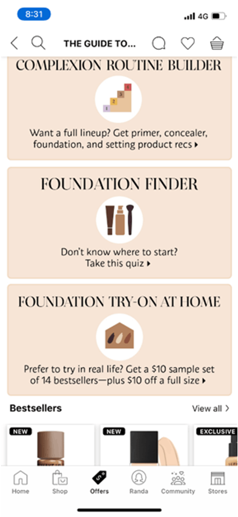 Sephora's app interface
