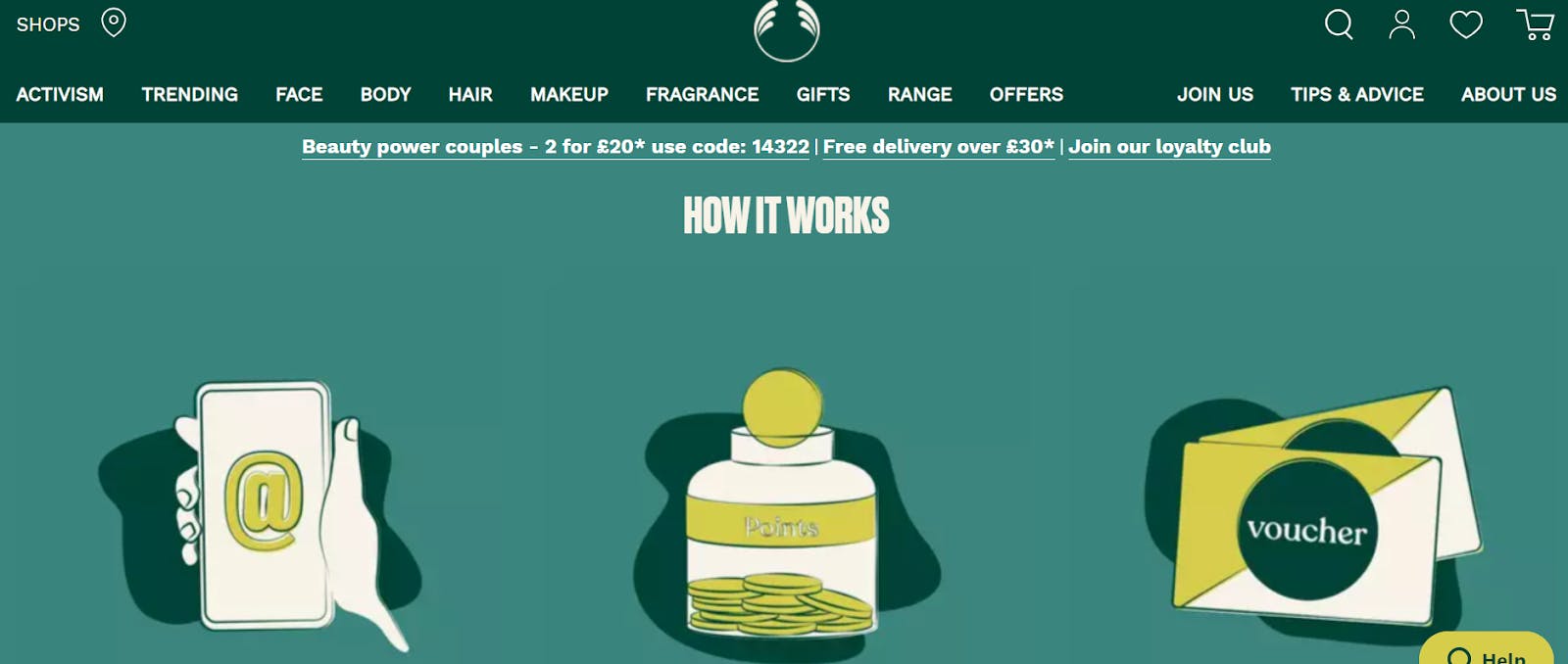 The Body Shop membership signup page.
