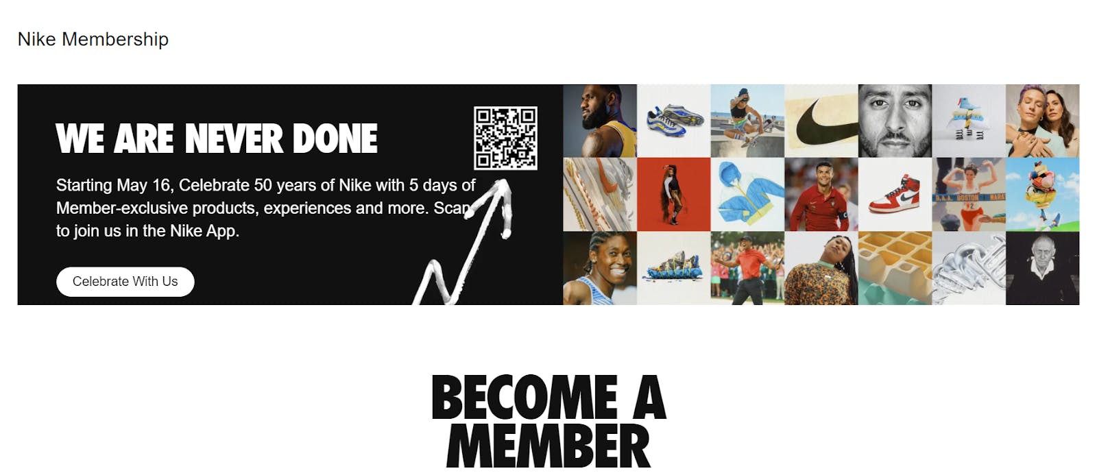 The Nike membership signup page.