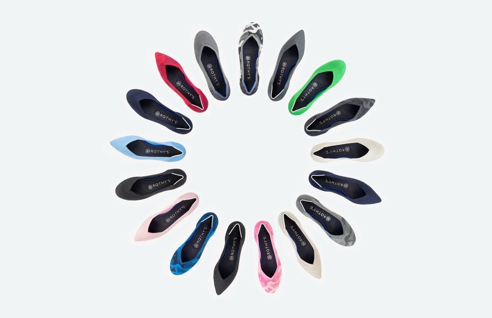 A wheel of Rothy's flats in assorted colors. 