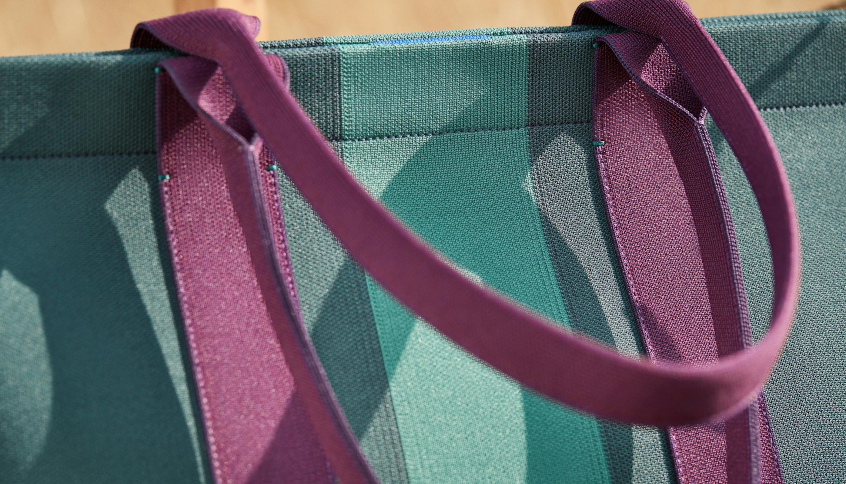 Close up of The Essential Tote in Deep Spruce.