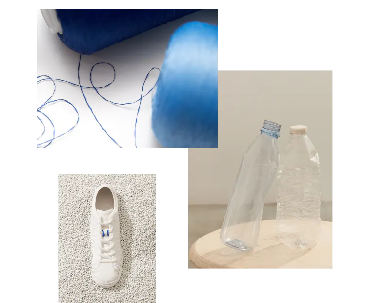 The Lace Up in Bright White shown with Rothy’s signature thread in different stages. 