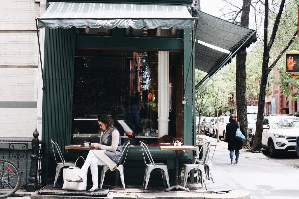 Outdoor patio of a café.