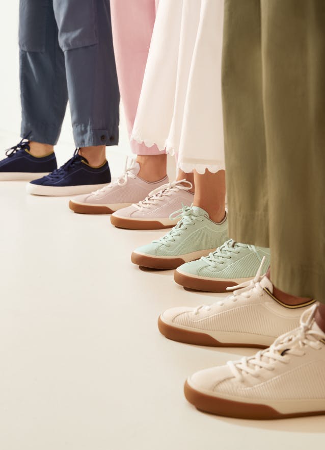Side view of The Lace Up in Vanilla, Spearmint, Lilac and Navy shown on models.