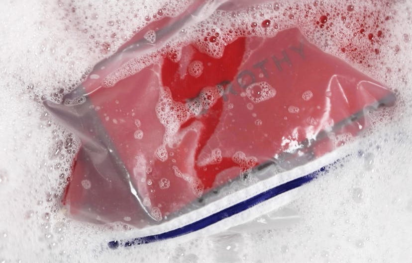 Image showing the Bright Poppy bag being washed.