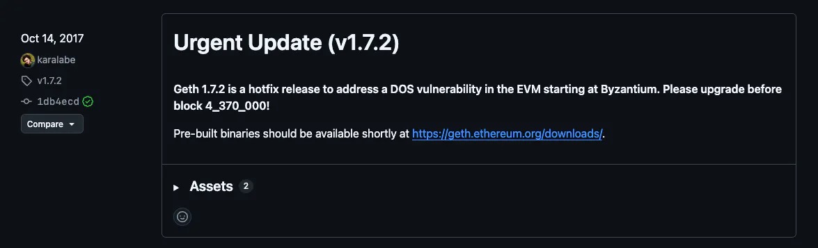 Geth version distribution across all nodes
