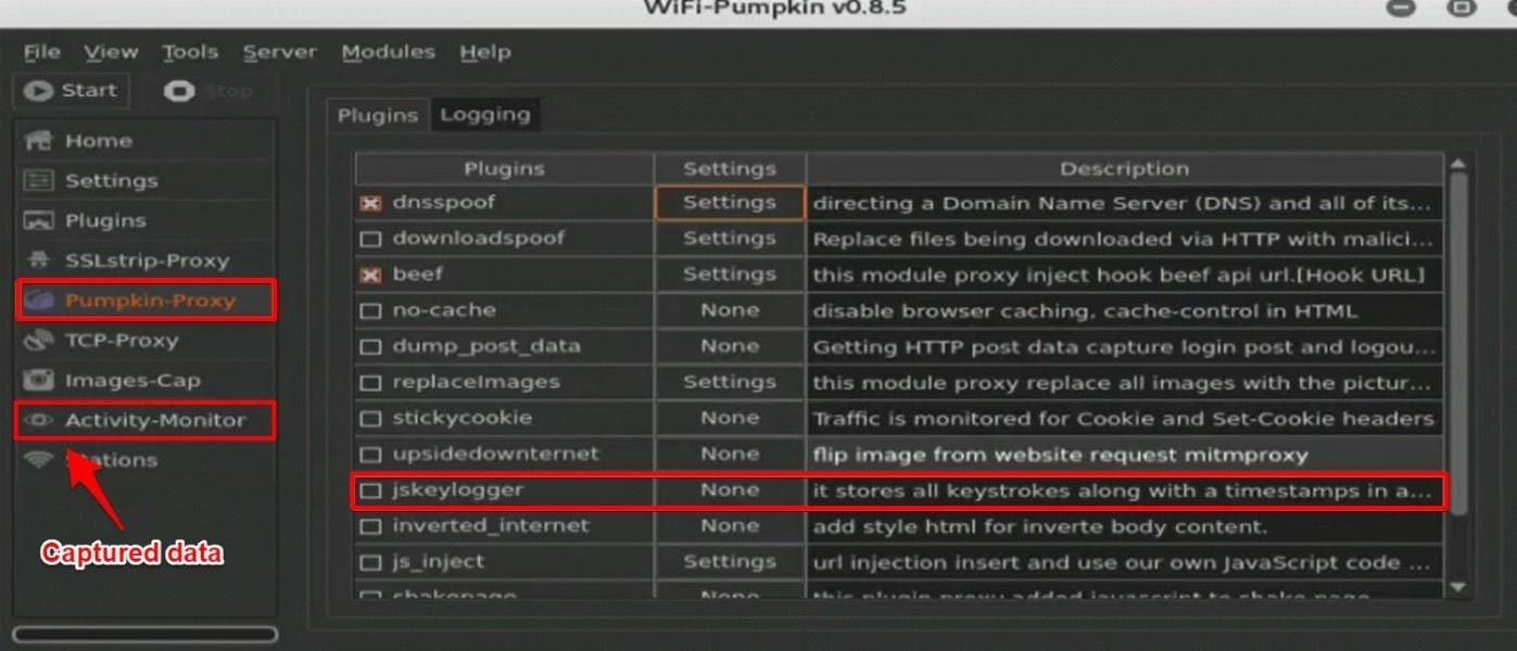 Wifi Pumpkin Proxy section
