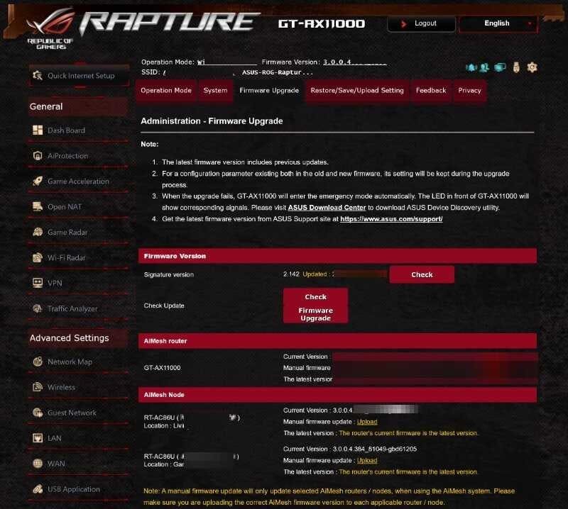 Asus ROG router web interface