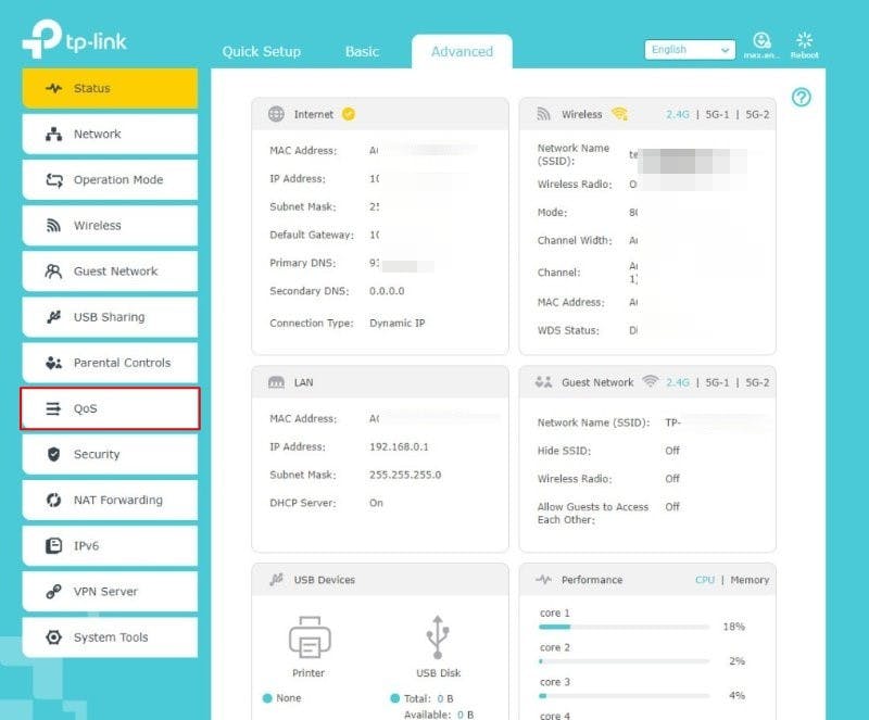 TP-link router web interface