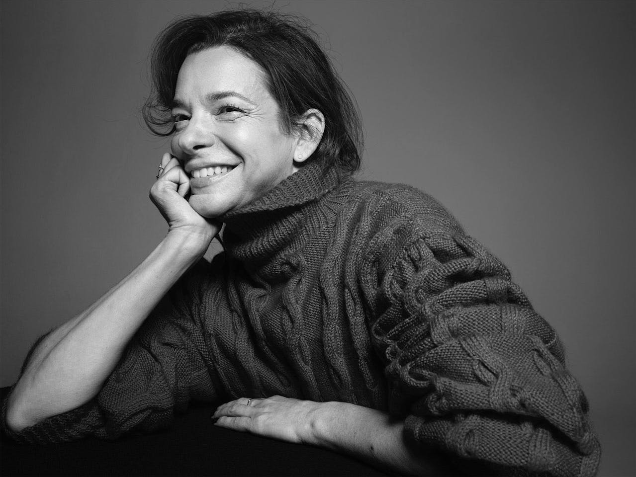 A black and white headshot of New York-based choreographer Pam Tanowitz.