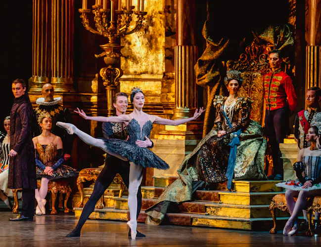 Vadim Muntagirov as Prince Siegfried and Fumi Kaneko as Odile in Swan Lake ©2024 ROH. Photographed by Andrej Uspenski (3 of 11)