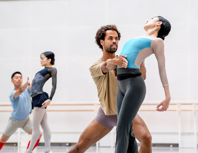 Miki Mizutani, Joseph Sissens, Sae Maeda and Tzu-Chao Chou in rehearsal for Wayne McGregor's Nimbus © 2026 RBO. Photographed by Andrej Uspenski (4 of 11)