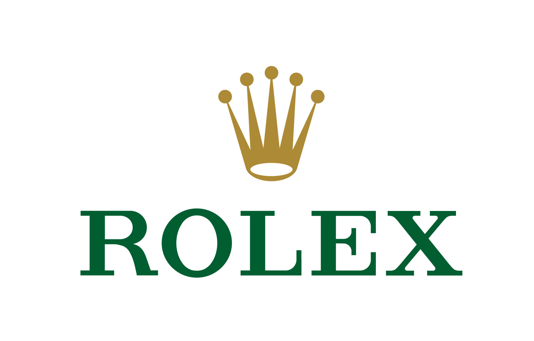 The words Rolex in green capital letters with a gold crown sitting above the words