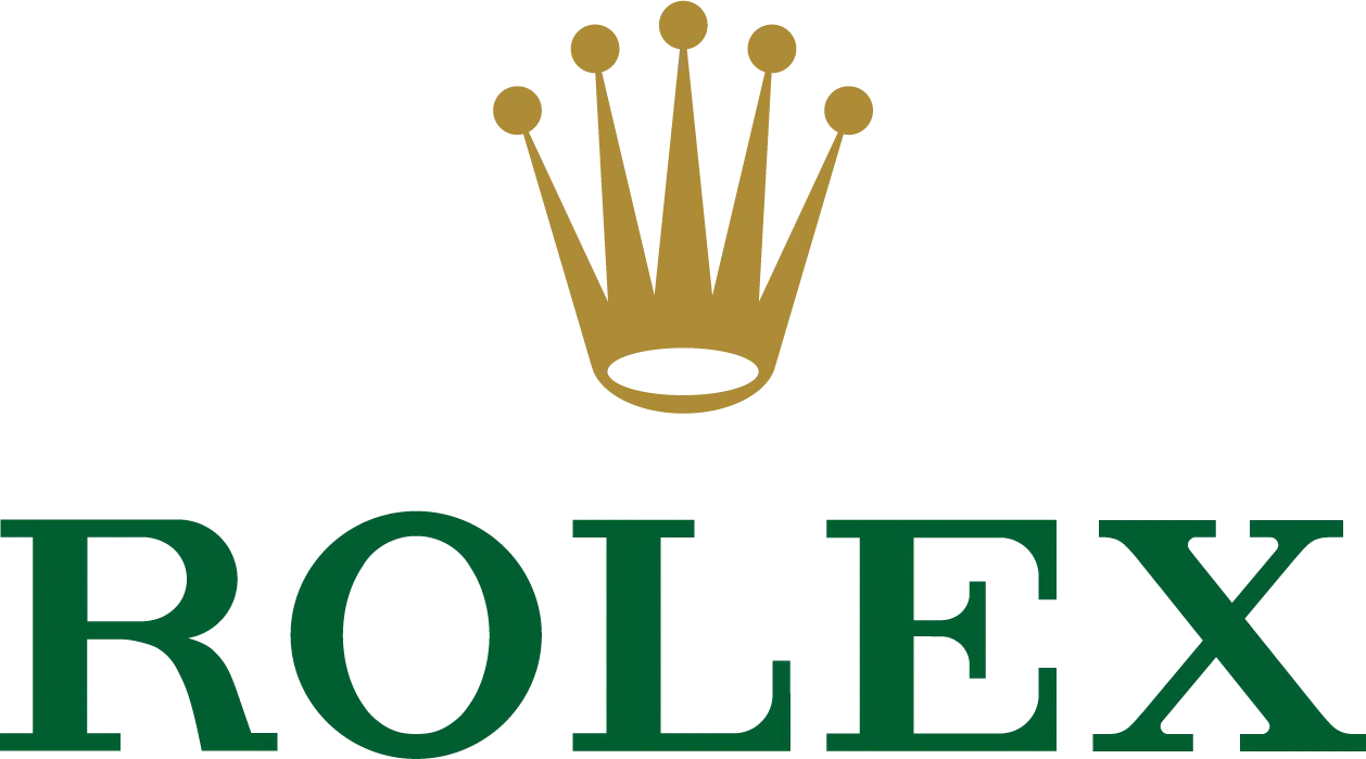 The words Rolex in green capital letters with a gold crown sitting above the words