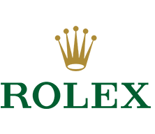 The words Rolex in green capital letters with a gold crown sitting above the words