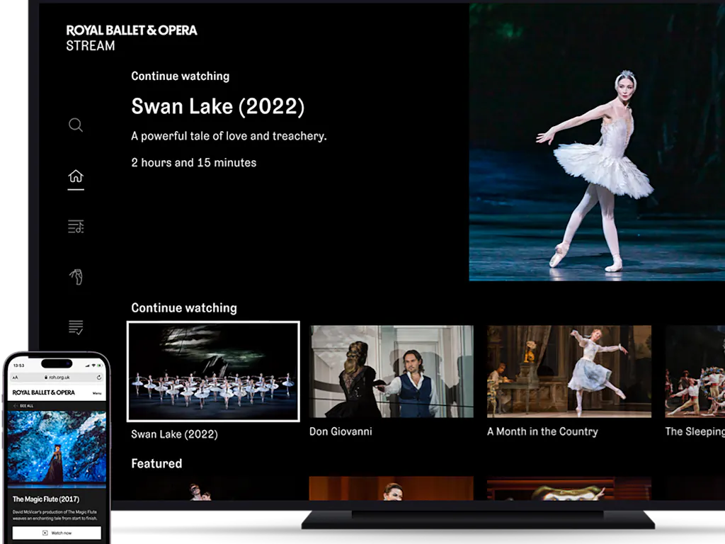 An example of the RBO Stream TV app experience, alongside an example of the RBO Stream experience on mobile.