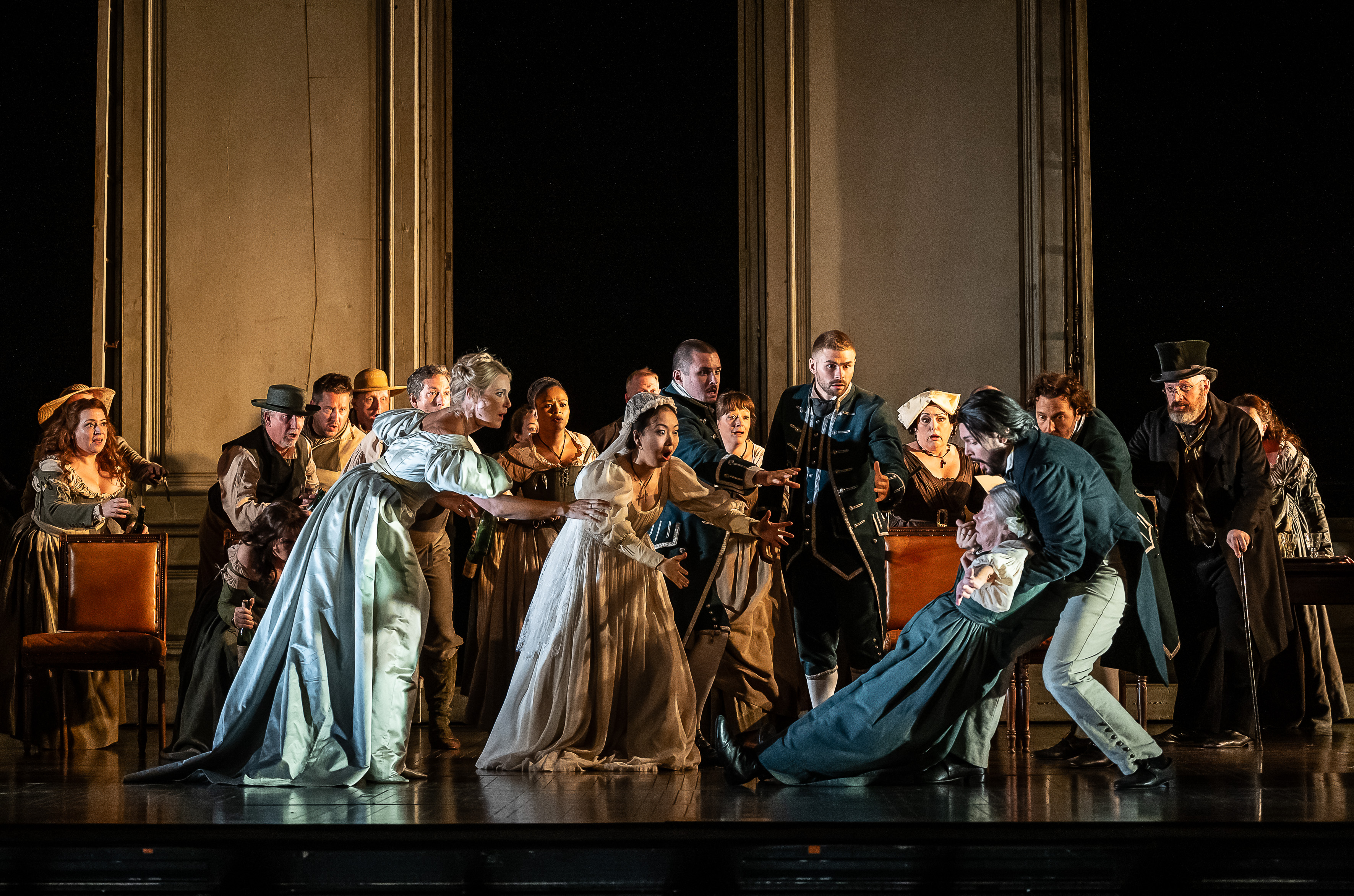 A woman faints at a wedding. 