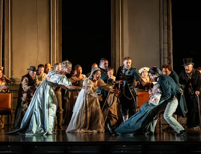 A woman faints at a wedding.