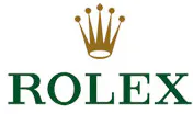 The words Rolex in green capital letters with a gold crown sitting above the words