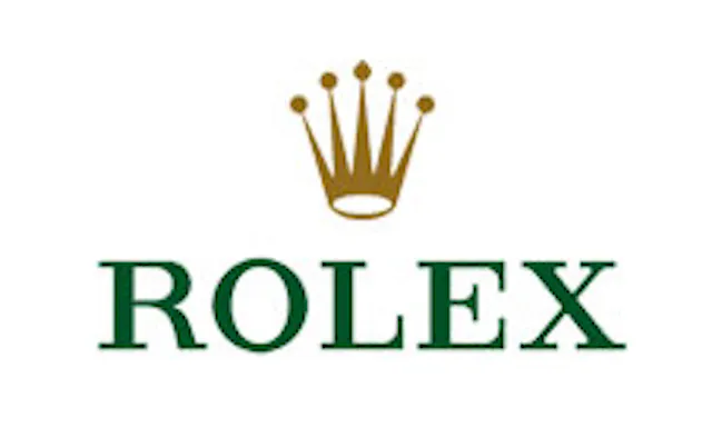 The words Rolex in green capital letters with a gold crown sitting above the words