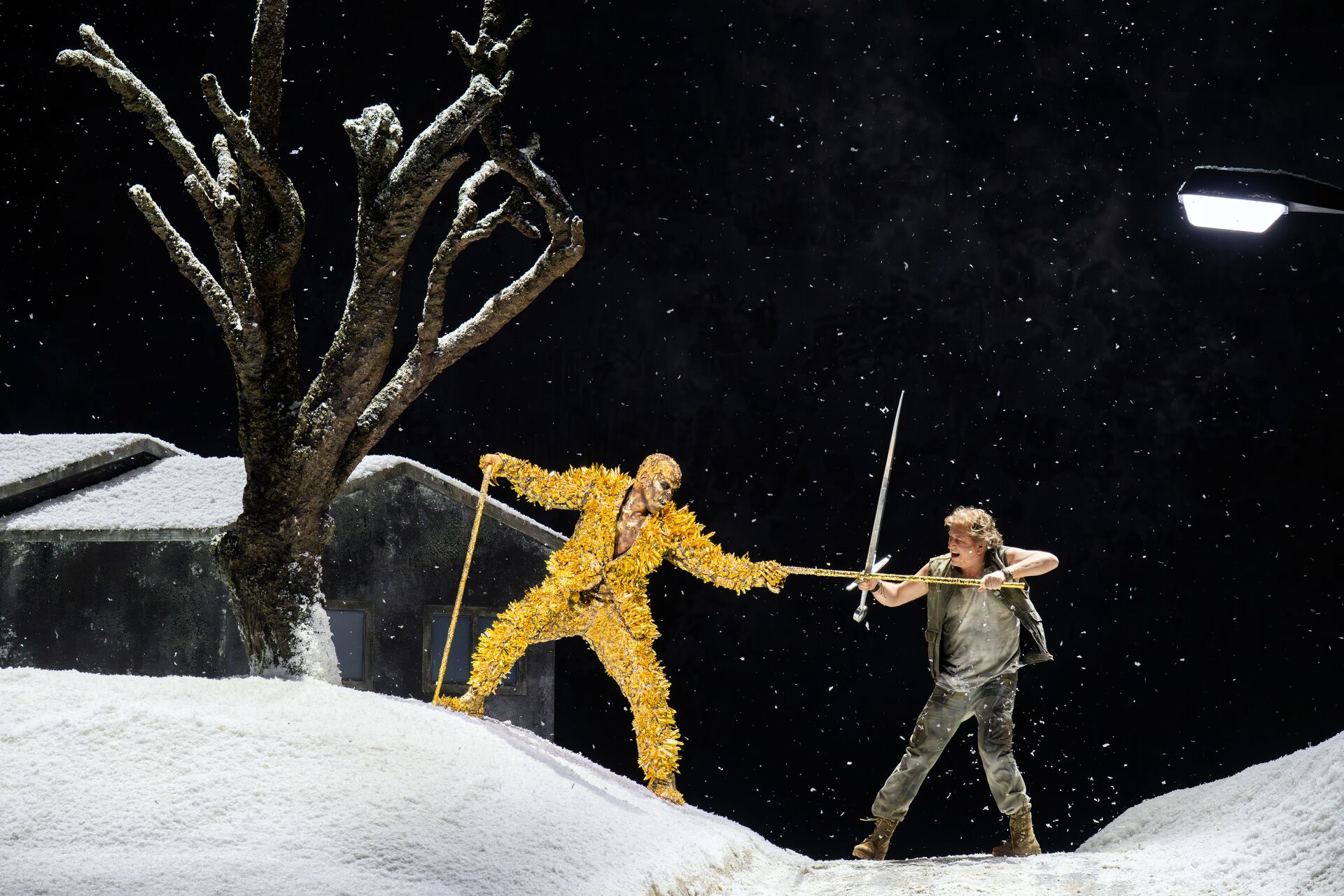 Soloman Howard as Fafner and Andreas Schager as Siegfried in Barrie Kosky's Siegfried, The Royal Opera ©2026 Monika Rittershaus (6 of 6)