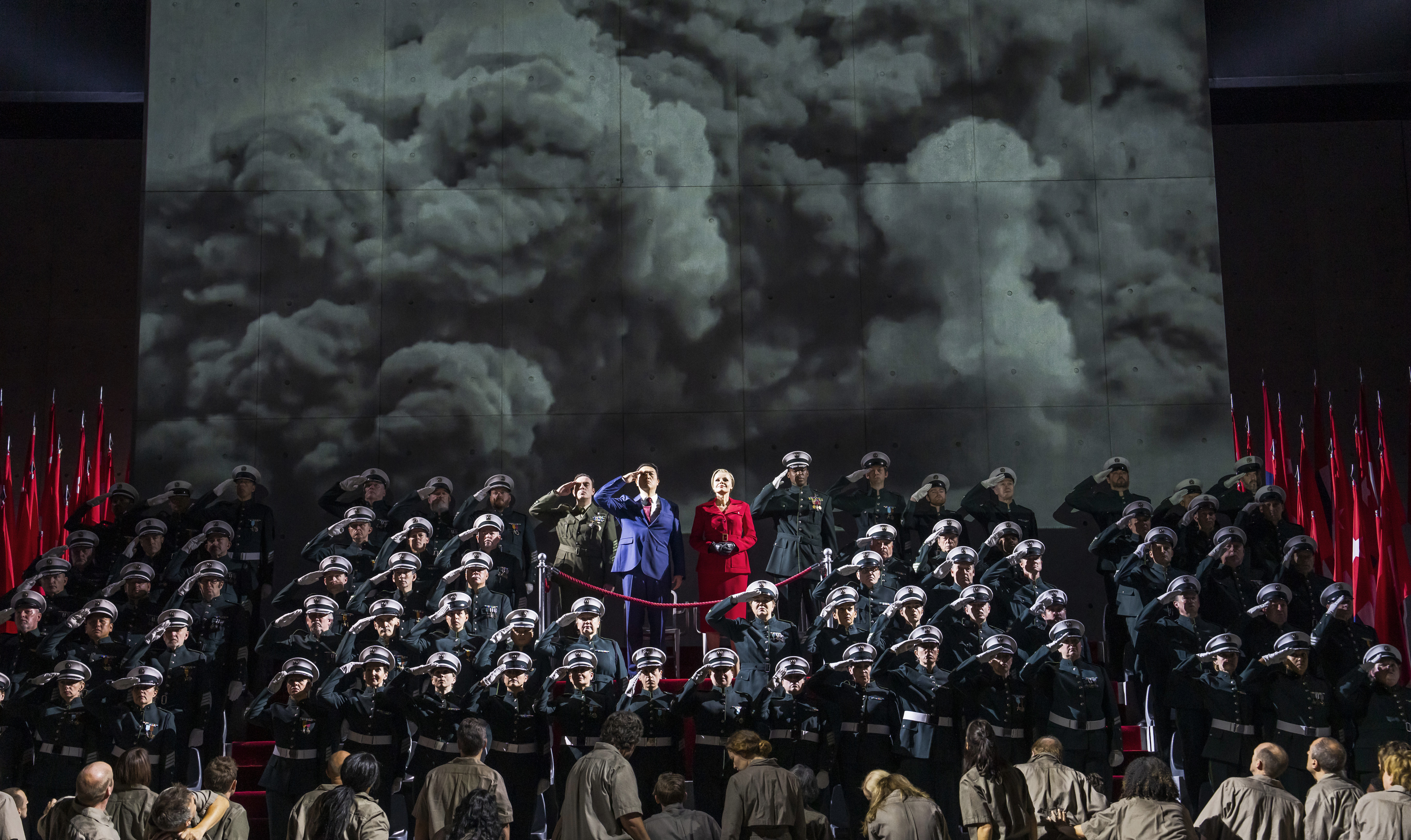 Artists of the Royal Opera onstage in a performance of Aida.