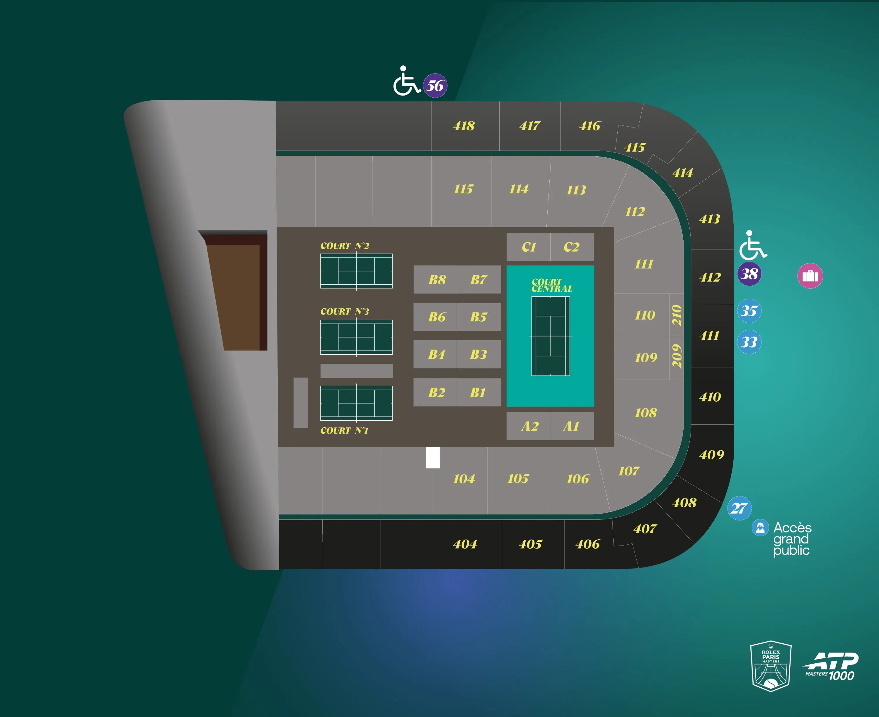 Plan salle Plenitude Arena / Rolex Paris Masters 2026