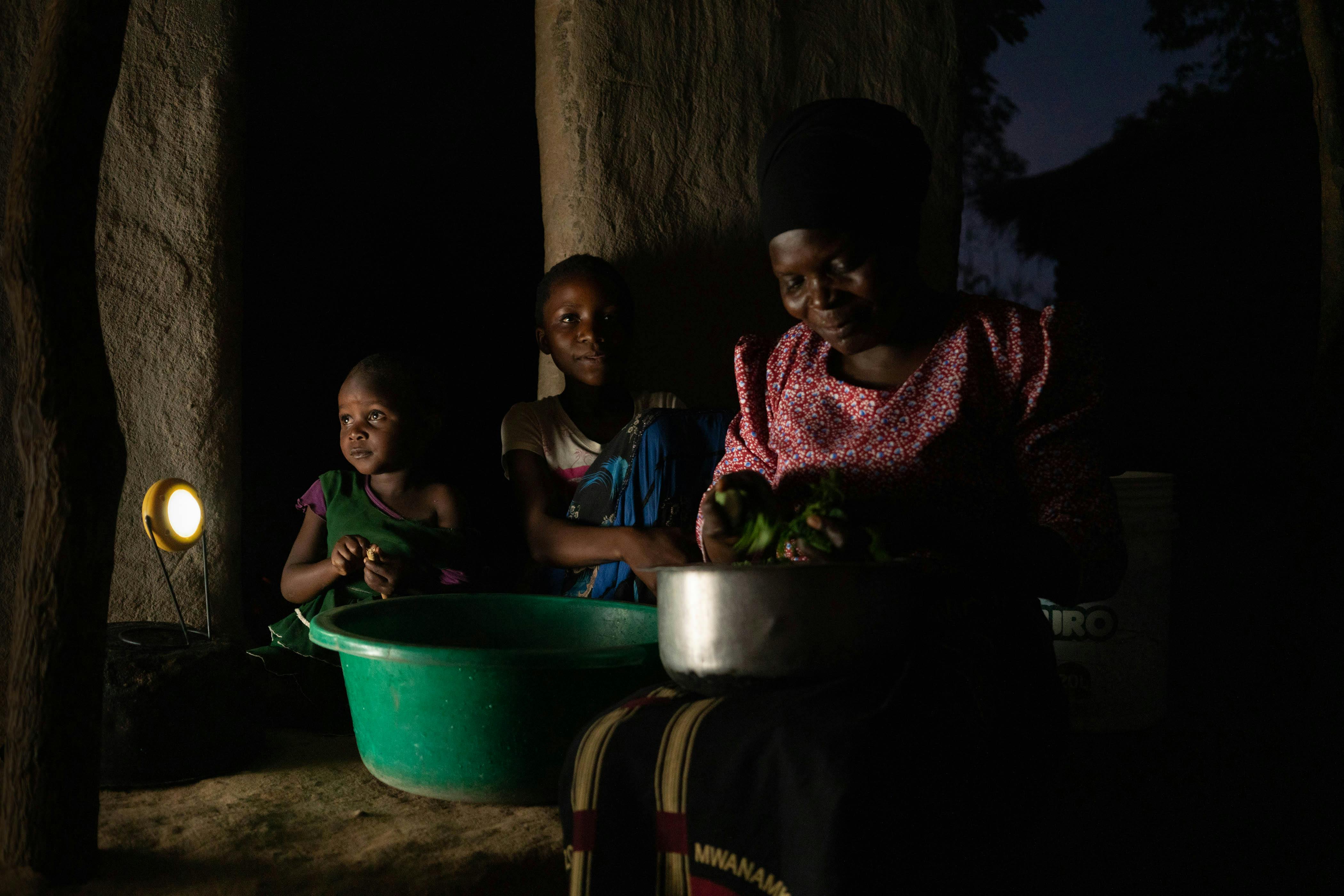 A family using their solar light.