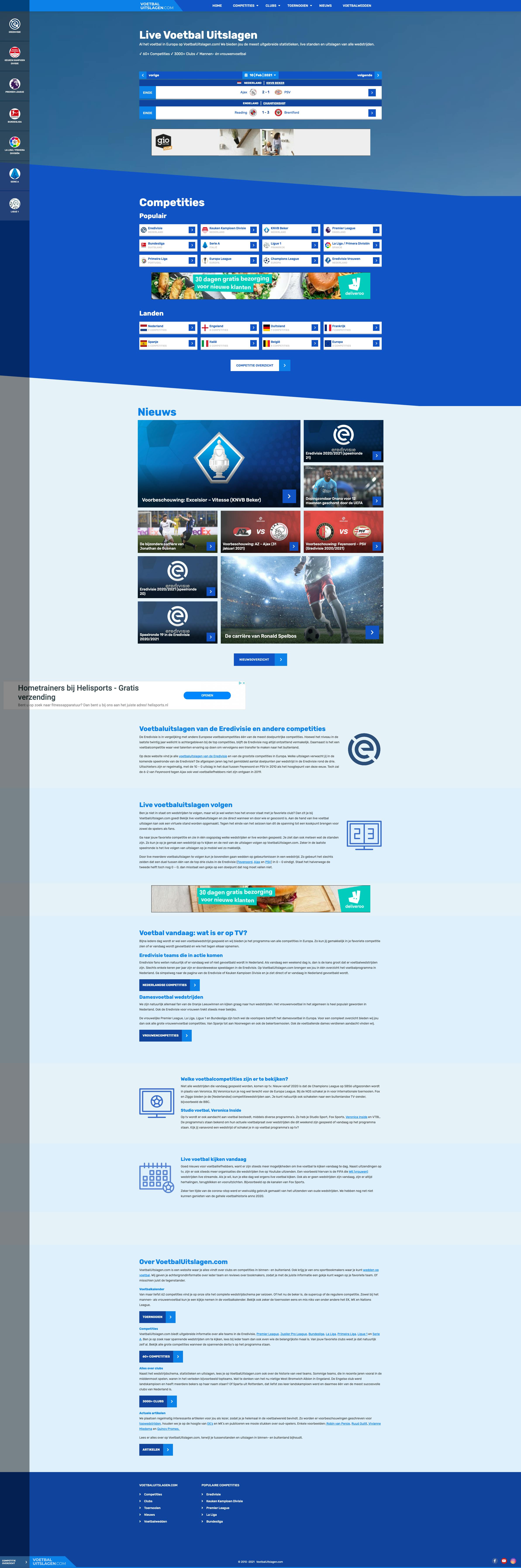 Fullsize screenshot of the voetbaluitslagen homepage