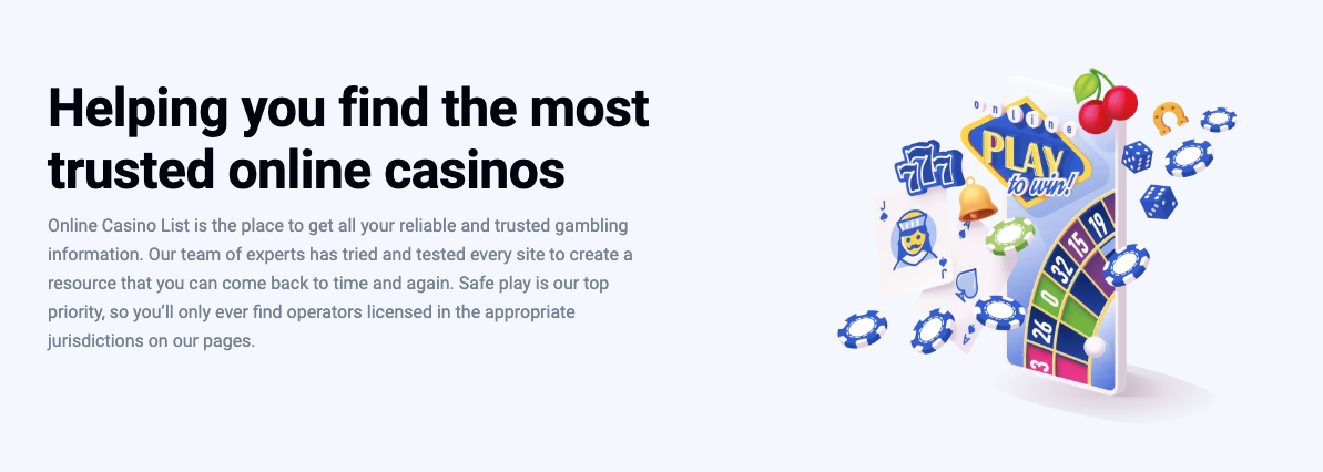 onlinecasinolist screenshot of homepage above the fold