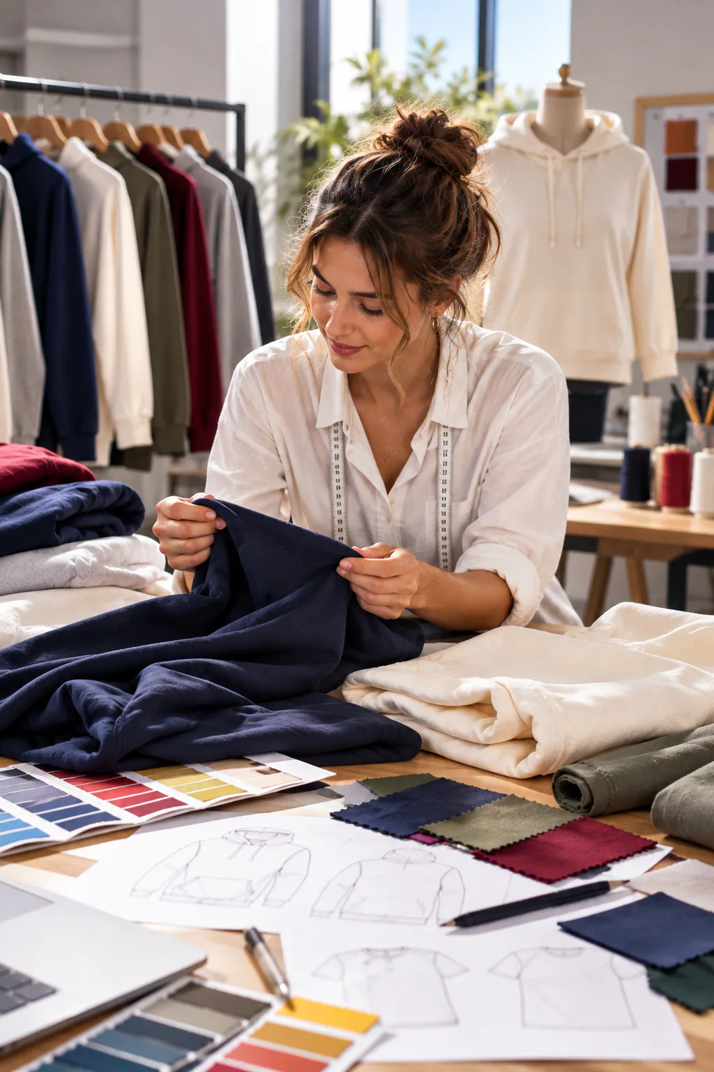 Sélection de tissus et échantillons en atelier