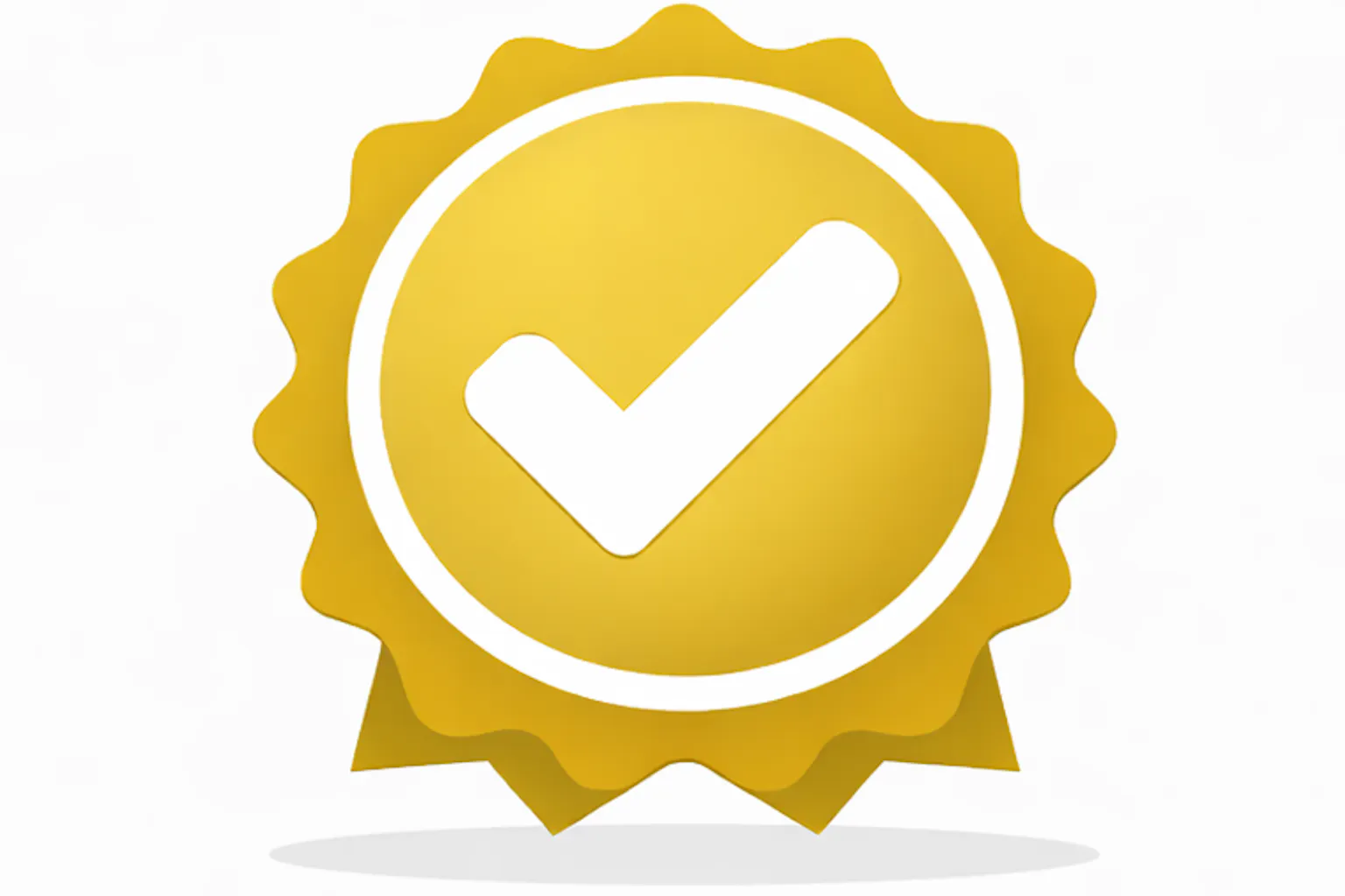 Icône de médaille jaune avec une coche blanche, symbole de validation ou de certification.