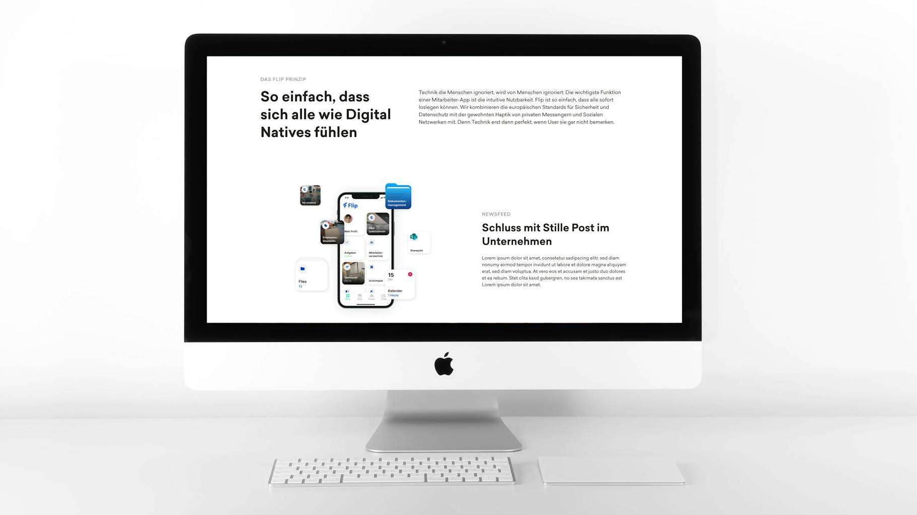 Mockup of the website of the start-up Flip, developed by the website development company Ruess Group.