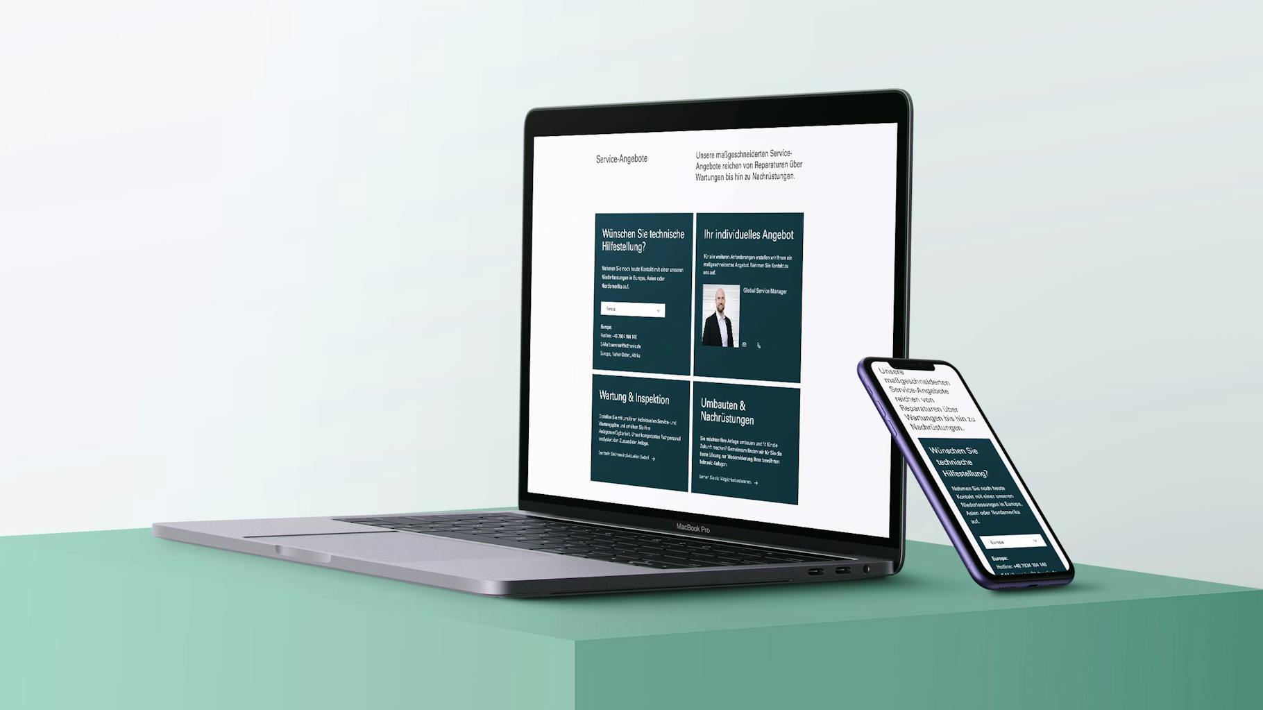 Eine Grafik mit einem Laptop und Handy, beide haben dieselbe Website geöffnet und bilden somit einen Webauftritt.