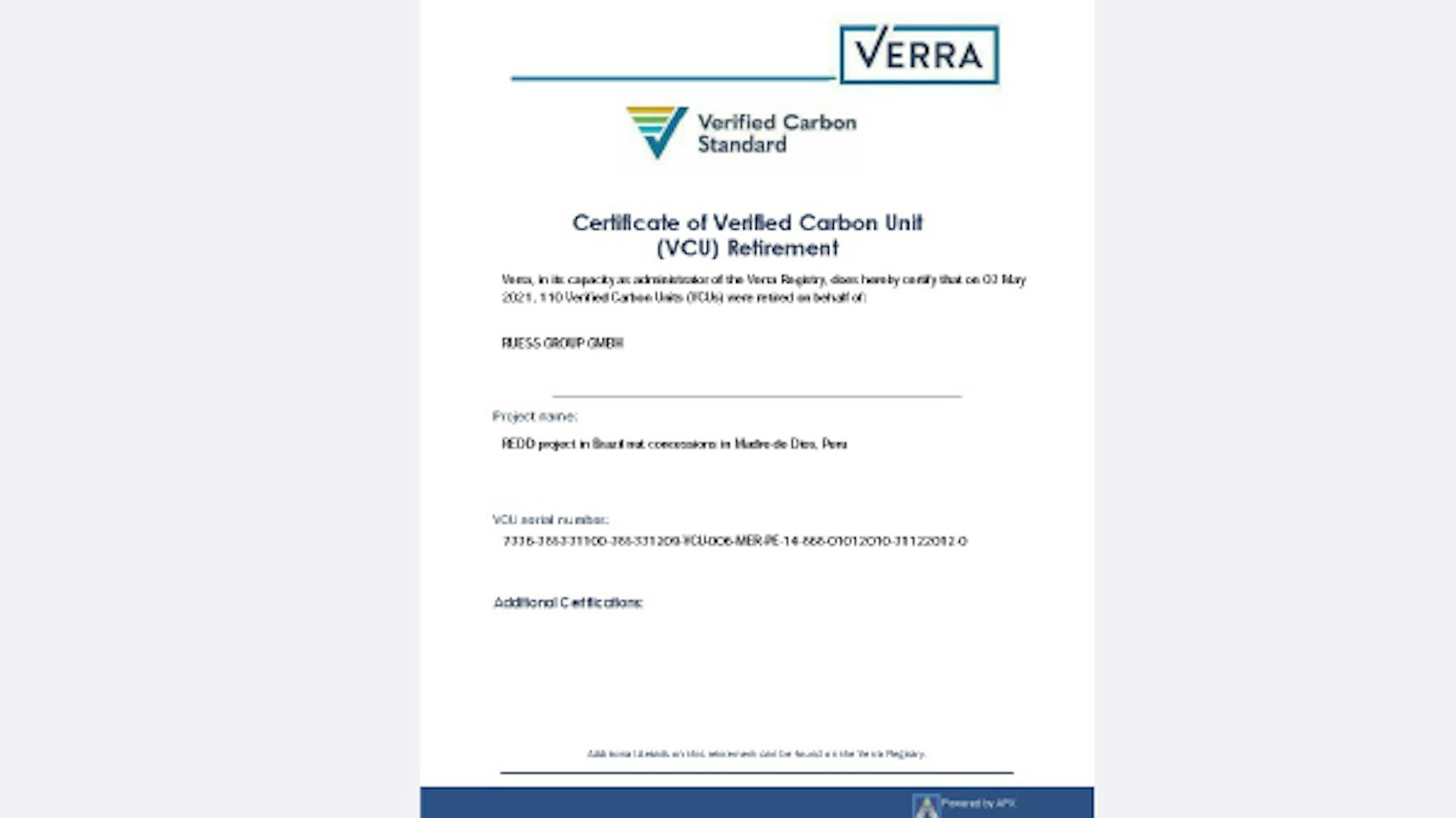 Certificate that the company is climate-neutral, which is a sustainability strategy