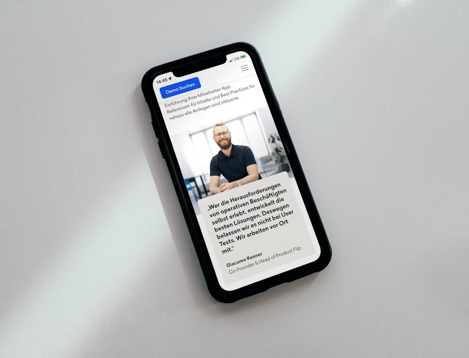 Mockup of the website of the start-up Flip, developed by the website development company Ruess Group.