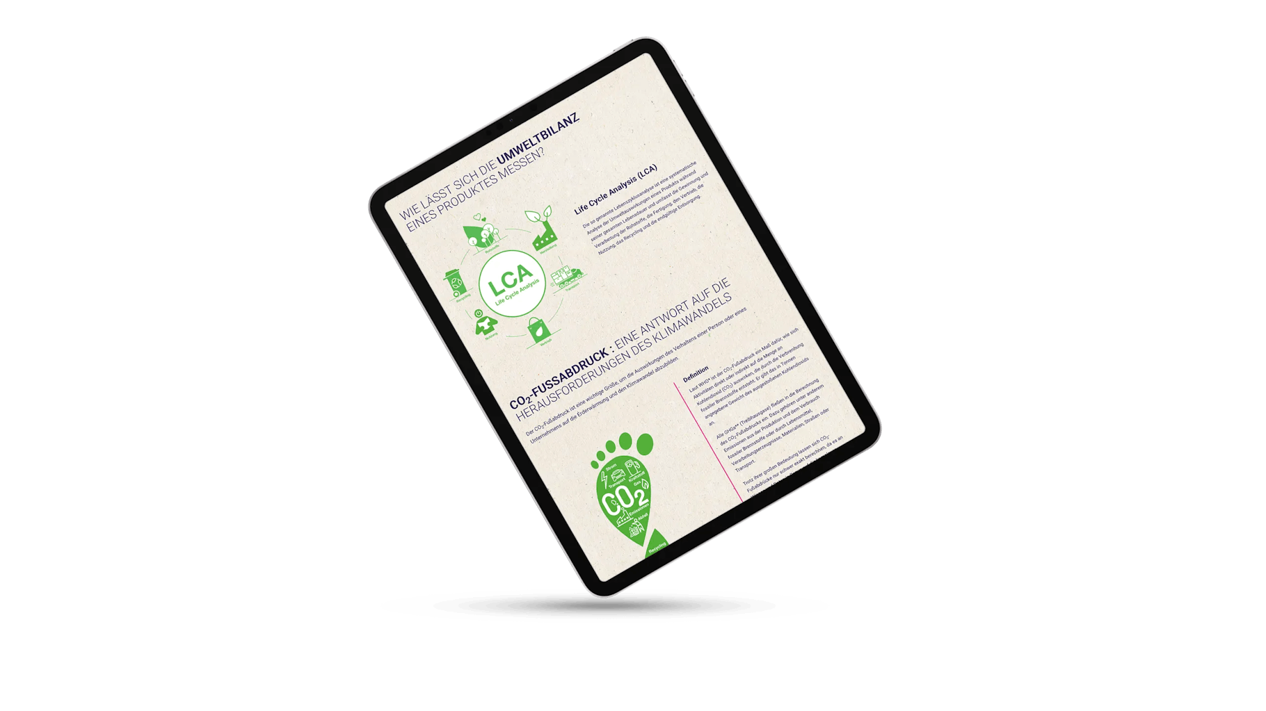 Ein Tablet zeigt die Nachhaltigkeitswebsite von Antalis Verpackungen 