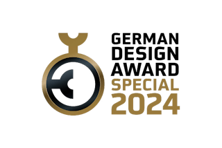 Die Grafik zeigt das Logo von dem German design award winner 2024.