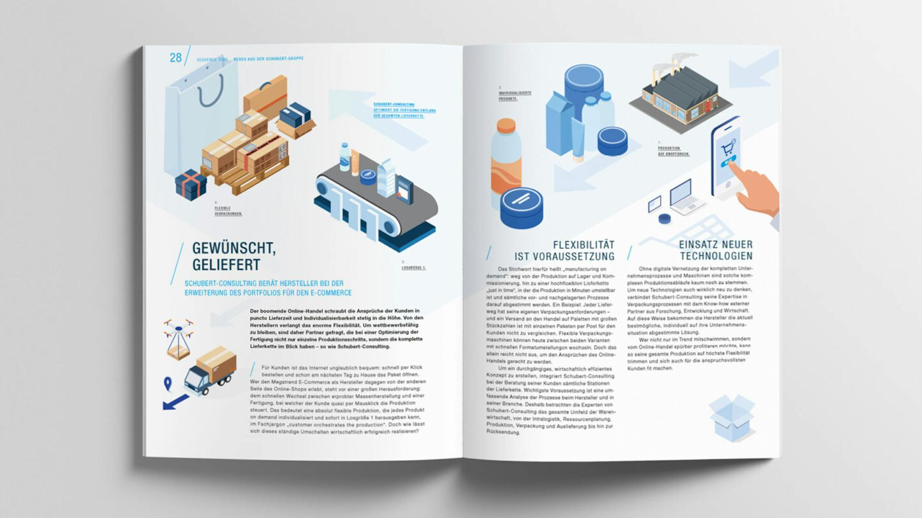 Ein aufgeschlagenes Heft mit einer Infografik der Gerhard Schubert GmbH. 