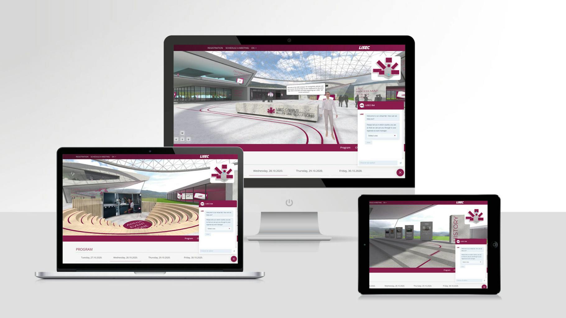 Mockups zum Thema hybride events, angezeigt auf einem MacBook, IMac und einem IPAD
