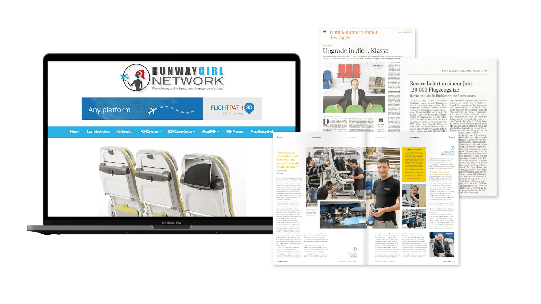 Auszüge aus der Recaro-Pressearbeit, wie z.B. Artikel, zu dem Thema Kommunikationsdesign.