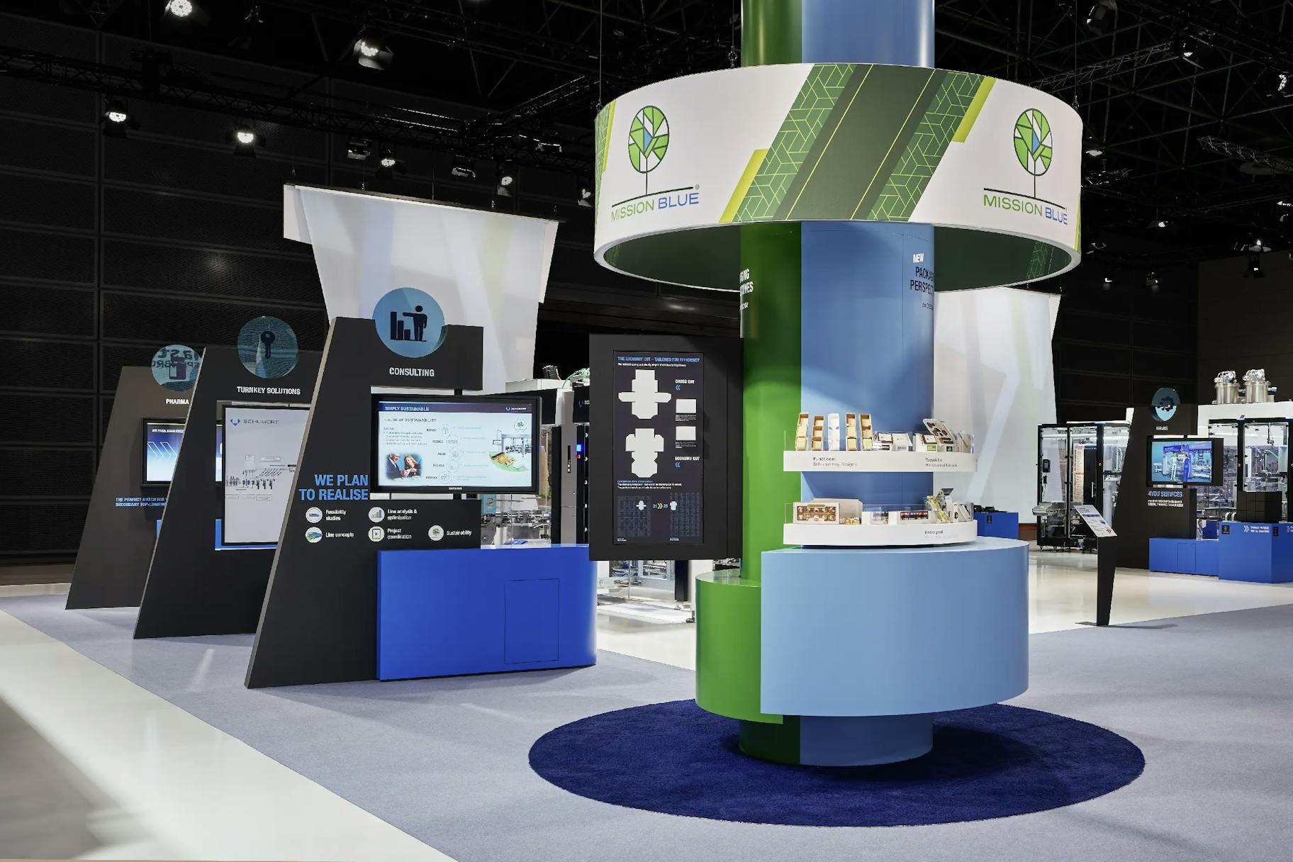Ein Foto zu dem Messeauftritt von dem Kunde Schubert mit gestaltetem Messestand der Ruess Group GmbH.