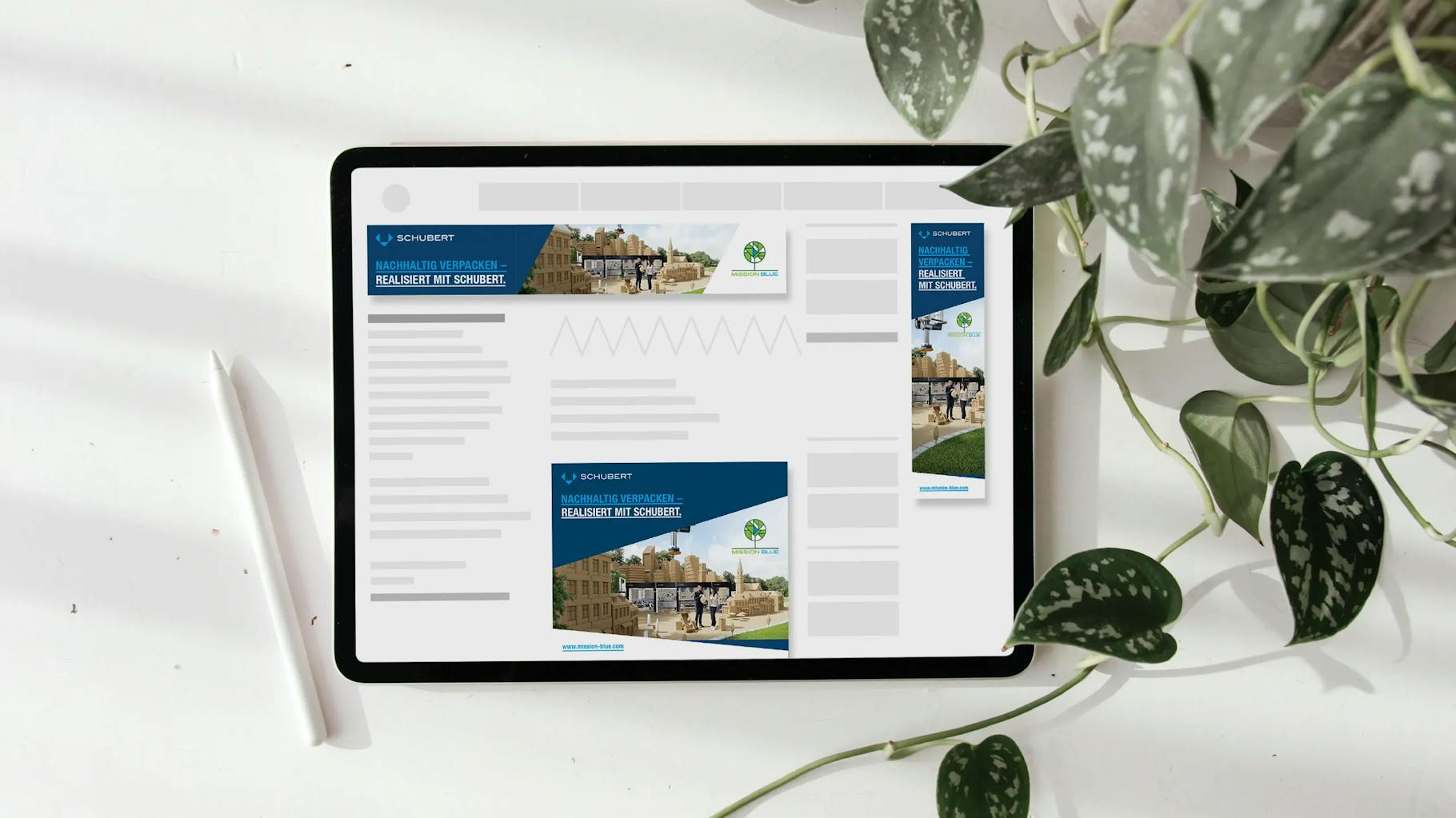 TopShot showing the advertising campaign for the Schubert company on an Ipad, which was created and realised by the B2B advertising agency Ruess Group