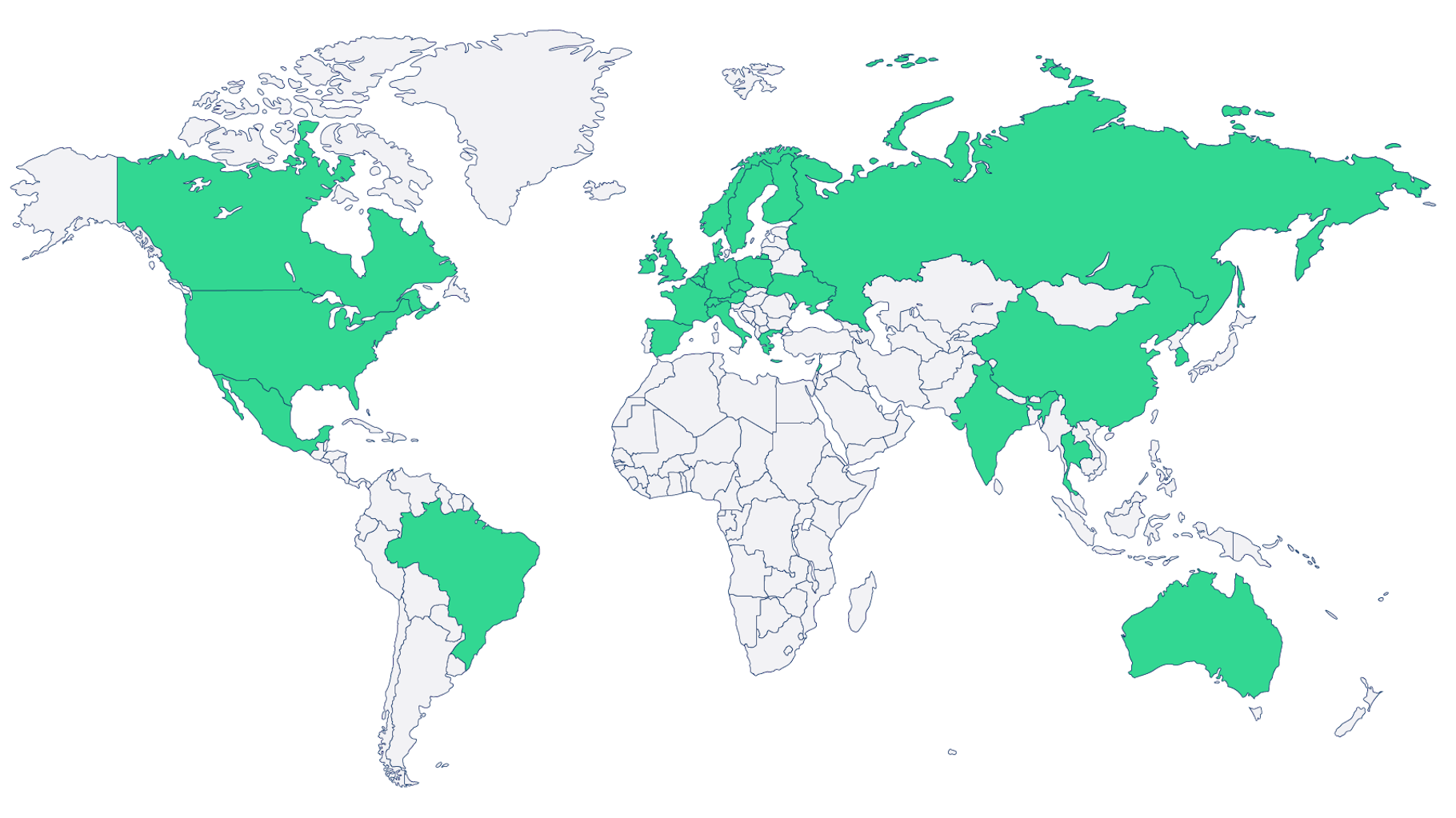 Eine Grafik der Weltkarte mit farbig markierten Ländern.